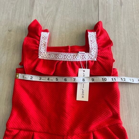Janie and Jack Red Romper Pockets Girls Size 5 - Picture 3 of 6